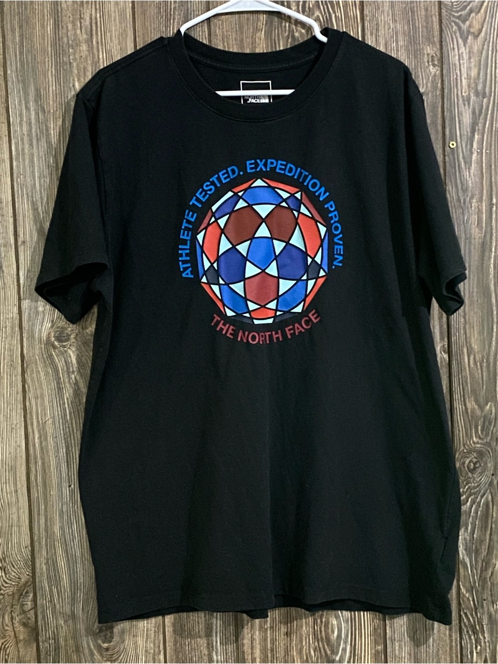 The North Face Black Short-Sleeve Tee with Multicolor Geometric Logo